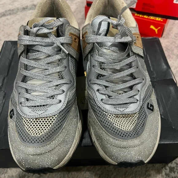 Gucci Sparkling Gray and Red Sneakers